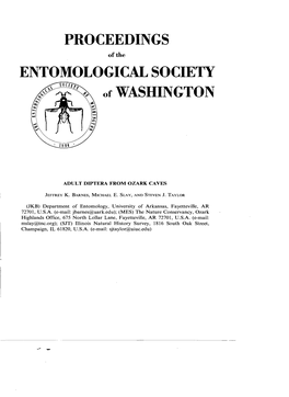 PROCEEDINGS ENTOMOLOGICAL SOCIETY of WASHINGTON