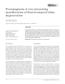 Prosopagnosia: a Rare Presenting Manifestation of Frontotemporal Lobar Degeneration