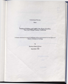 Timing of Folding and Uplift of the Pismo Syncline, San Luis Obispo County, California