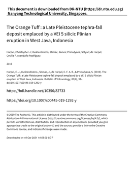 The Orange Tuff : a Late Pleistocene Tephra‑Fall Deposit Emplaced by a VEI 5 Silicic Plinian Eruption in West Java, Indonesia