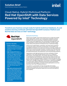 Red Hat Openshift with Data Services Powered by Intel® Technology