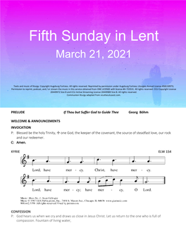 Fifth Sunday in Lent March 21, 2021