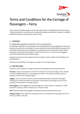 Terms and Conditions for the Carriage of Passengers – Ferry