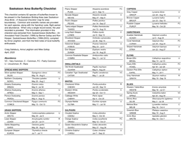 Saskatoon Area Butterfly Checklist