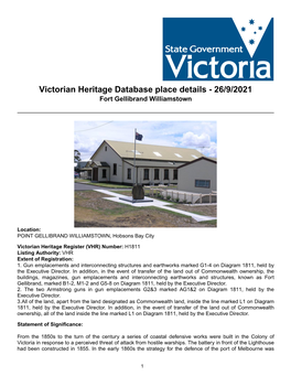 Victorian Heritage Database Place Details - 26/9/2021 Fort Gellibrand Williamstown