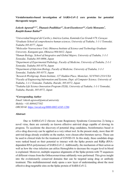 Viroinformatics-Based Investigation of SARS-Cov-2 Core Proteins for Potential Therapeutic Targets