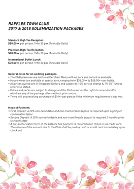 Raffles Town Club 2017 & 2018 Solemnization Packages