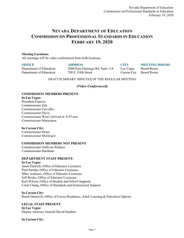 Nevada Department of Education Commission on Professional Standards in Education February 19, 2020