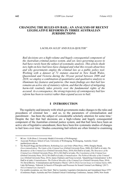 Changing the Rules on Bail: an Analysis of Recent Legislative Reforms in Three Australian Jurisdictions