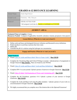 GRADES 6-12 DISTANCE LEARNING School Name Aledo High School