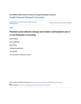 Planned Social Network Change and Modern Contraceptive Use in a Rural Ethiopian Community