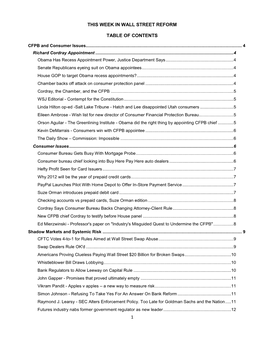 1 This Week in Wall Street Reform Table of Contents