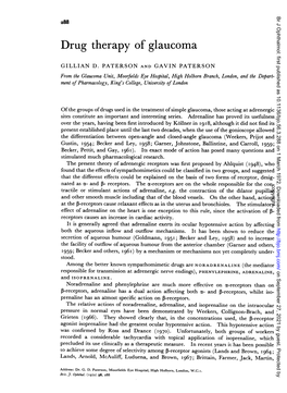 Drug Therapy of Glaucoma