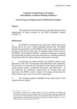 Legislative Council Panel on Transport Subcommittee on Matters Relating to Railways