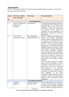 Recommendation the 23Rd SEC (Antimicrobial & Anti-Viral)