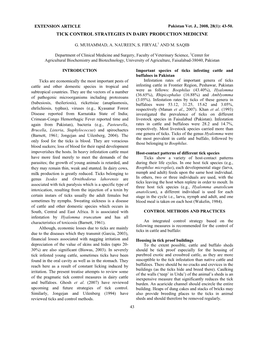 Tick Control Strategies in Dairy Production Medicine