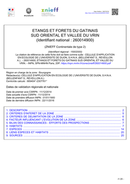 ETANGS ET FORETS DU GATINAIS SUD ORIENTAL ET VALLEE DU VRIN (Identifiant National : 260014900)