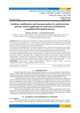 Synthesis, Modification and Characterization of a Polyelectrolyte Polymer and Its Application in Wastewater Treatment by Coagulation/Flocculation Process