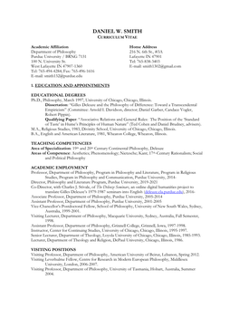 Daniel W. Smith Curriculum Vitae