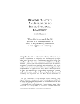 Beyond “Unity”: an Approach to Inter-Spiritual Dialogue1