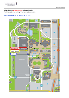 Directions to Procurement, Wits University Facilities and Services Building, West Campus, Braamfontein