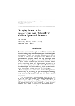 Changing Fronts in the Controversies Over Philosophy in Medieval Spain and Provence