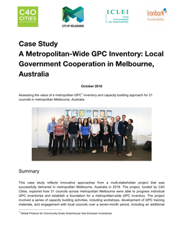 Case Study a Metropolitan-Wide GPC Inventory: Local Government Cooperation in Melbourne