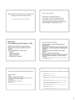 Measuring Proprioception: a Cornerstone in Evaluation and Treatment of SPD Definitions: First Identified by Sherrington in 1906