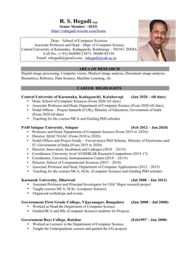 R. S. Hegadi Phd Senior Member – IEEE