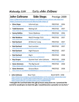 Early John Coltrane John Coltrane Side Steps