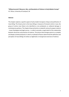 “Killing Innocents? Massacre, War, and Boundaries of Violence in Early Modern Europe” H.E