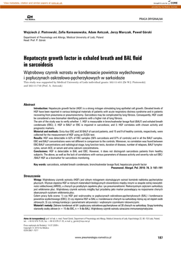 Hepatocyte Growth Factor in Exhaled Breath and BAL Fluid in Sarcoidosis