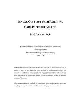 Sexual Conflict Over Parental Care in Penduline