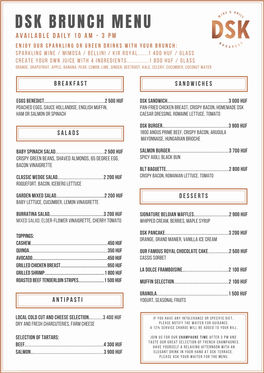 DSK Wine & Grill Brunch Menu 2020