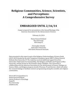 Religious Communities, Science, Scientists, and Perceptions: a Comprehensive Survey