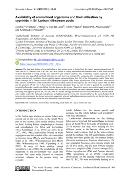 Availability of Animal Food Organisms and Their Utilization by Cyprinids in Sri Lankan Hill-Stream Pools