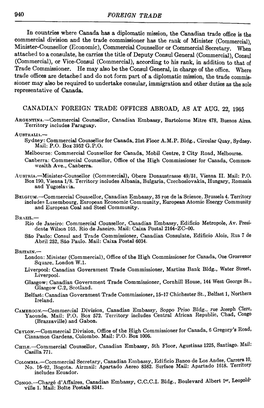 940 FOREIGN TRADE in Countries Where Canada Has a Diplomatic