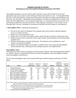 THOROUGHFARE PLANNING Mecklenburg-Union Metropolitan Planning Organization (MUMPO)