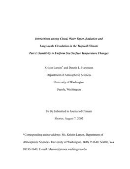 Interactions Among Cloud, Water Vapor, Radiation and Large-Scale