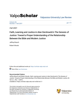 Faith, Learning and Justice in Alan Dershowitz's the Genesis of Justice: Toward a Proper Understanding of the Relationship Between the Bible and Modern Justice