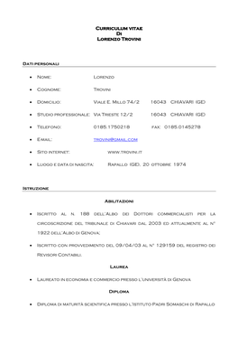 Curriculum Vitae Di Lorenzo Trovini