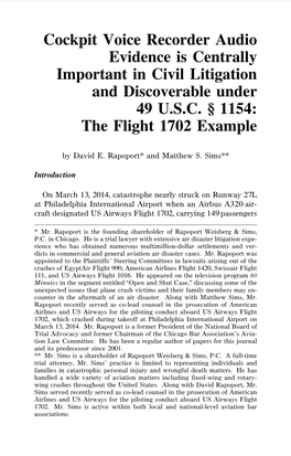 Cockpit Voice Recorder Audio Evidence Is Centrally Important In