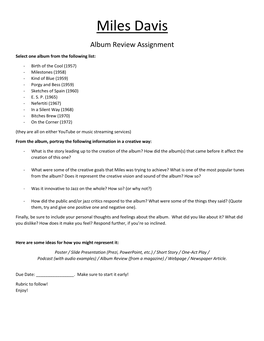 Miles Davis Album Review Assignment