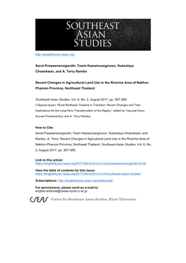 Center for Southeast Asian Studies, Kyoto University Recent Changes in Agricultural Land Use in the Riverine Area of Nakhon Phanom Province, Northeast Thailand