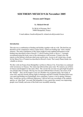 SOUTHERN MEXICO 9-26 November 2005