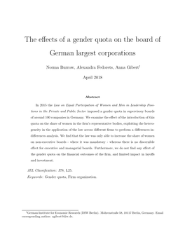 The Effects of a Gender Quota on the Board of German Largest Corporations