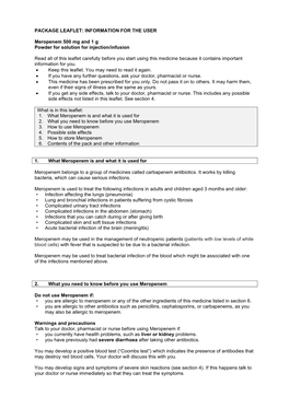 PACKAGE LEAFLET: INFORMATION for the USER Meropenem 500