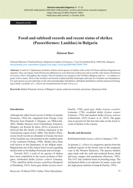 Fossil and Subfossil Records and Recent Status of Shrikes (Passeriformes: Laniidae) in Bulgaria