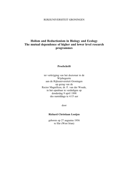 Holism and Reductionism in Biology and Ecology the Mutual Dependence of Higher and Lower Level Research Programmes