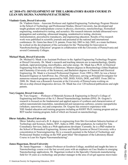 Development of the Laboratory Based Course in Lean Six Sigma